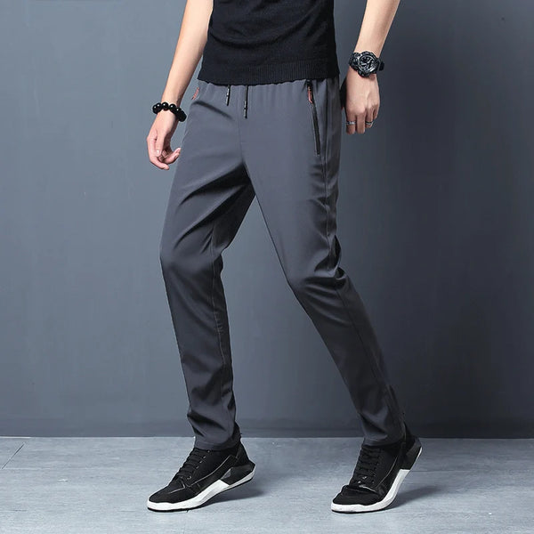 Quality Summer Men's Ice Silk Quick Drying Casual Pants Slim Fit and Thin Korean Edition Ice Silk Pants Sports Pants Straight Tu
