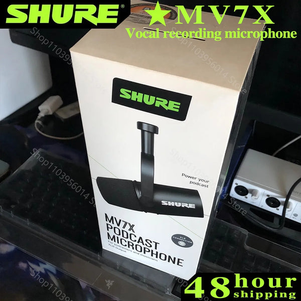 Shure MV7X XLR Podcast Broadcast Microphone Dynamic Cardioid Optimized Frequency Mic for Podcasting & Vocal Recording All Metal