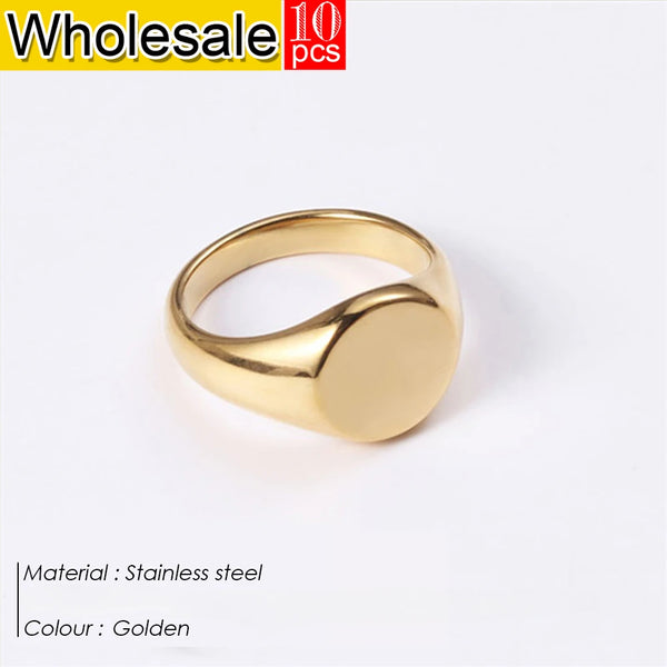 women 10PCS Round Stainless Steel Ring Women Punk Fashion Jewelry Minimalist  Golden Plated Geometric Ring Wholesale Direct sale