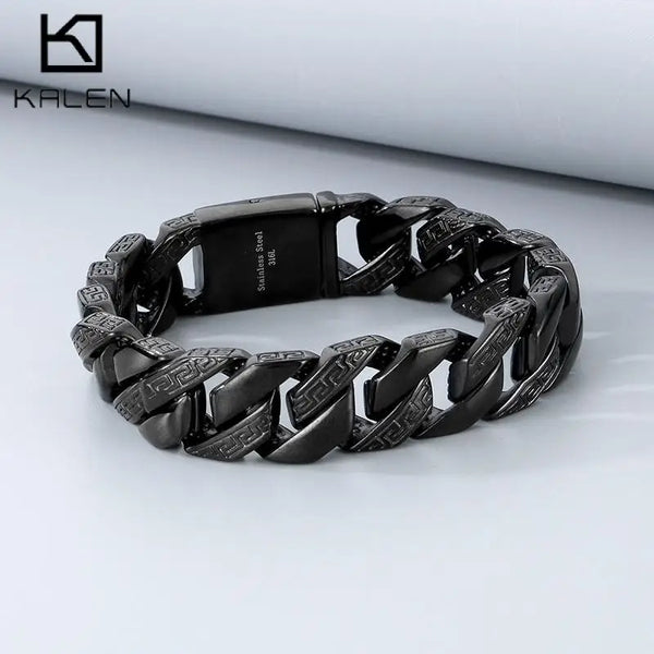 Special Pattern Charm Men's Bracelet Punk Black Plating Square Link Chain Bracelet Personalized Stainless Steel Party Jewelry