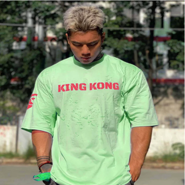 Trendy loose fitting men's sports short sleeved T-shirt for men's summer pure cotton half sleeved gym running training clothes