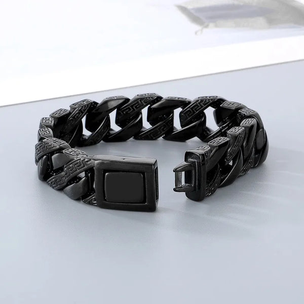 Special Pattern Charm Men's Bracelet Punk Black Plating Square Link Chain Bracelet Personalized Stainless Steel Party Jewelry