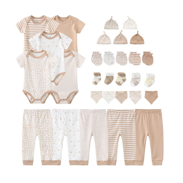 Cute Baby Girl Layette Gift Set Cotton Newborn Boy Clothes & Newborn Essentials 30-Piece Bodysuits+Pants+Hats+Mittens+Socks+Bibs