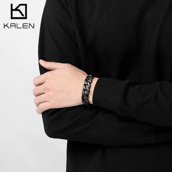 Special Pattern Charm Men's Bracelet Punk Black Plating Square Link Chain Bracelet Personalized Stainless Steel Party Jewelry