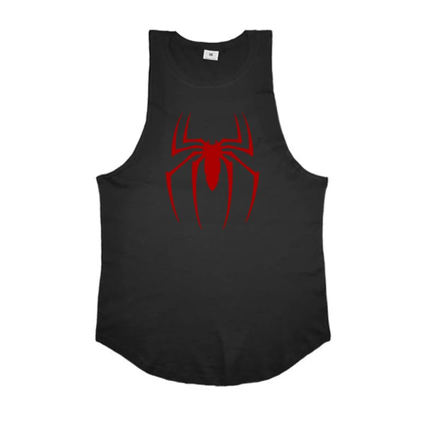 Red Spider Printed Running Tank Tops Gym Fitness Cotton Breathable Sleeveless T-Shirt Mens Bodybuilding Loose Training Clothing