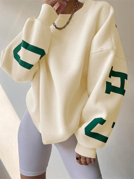 wsevypo Back Letters Print Oversized Sweatshirts Women Casual Thickened Warm Pullovers Long Sleeve Tops Autumn Winter Streetwear