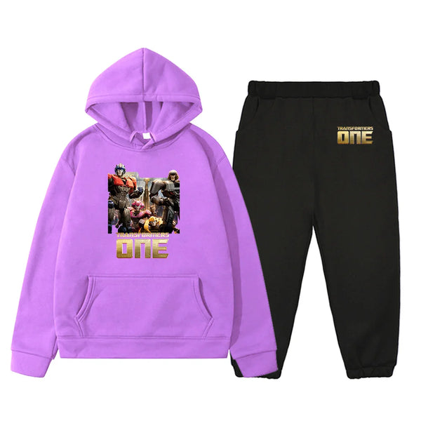 Fashion Boys New Kids Clothing Set  Transformers One Anime Print Pullovers High Street Outdoor Sportswear and Pants Set Clothes