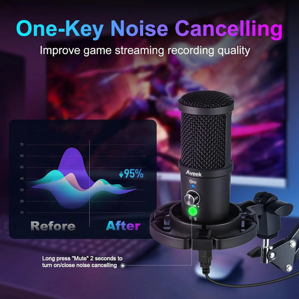 Aveek Gaming USB Microphone, Noise Cancellation Condenser mic for Pc, Podcast Microphone,with Boom Bracket,for Gaming,Podcasting