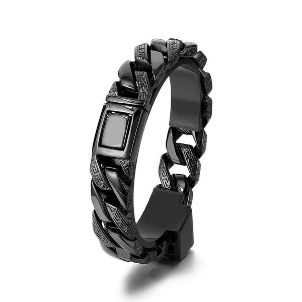 Special Pattern Charm Men's Bracelet Punk Black Plating Square Link Chain Bracelet Personalized Stainless Steel Party Jewelry