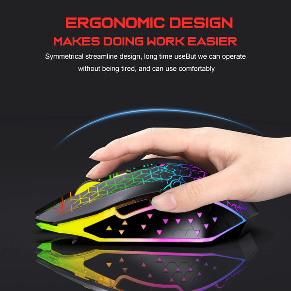 2025 New HXSJ T34 6D dual wireless mouse 1600DPI RGB backlit mute button ergonomics 500mAh rechargeable gaming mouse for laptop