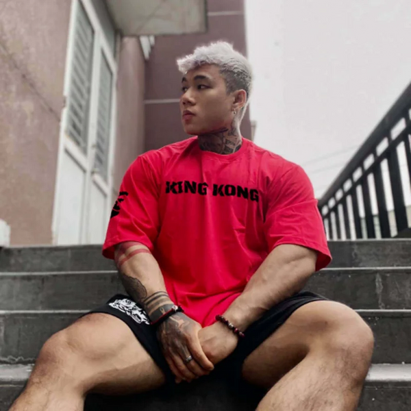 Trendy loose fitting men's sports short sleeved T-shirt for men's summer pure cotton half sleeved gym running training clothes