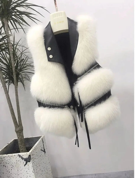 Women's Vest Short Fur Coat Slim Fit Fashion Autumn and Winter 2024 Splicing Jacket