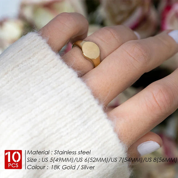 women 10PCS Round Stainless Steel Ring Women Punk Fashion Jewelry Minimalist  Golden Plated Geometric Ring Wholesale Direct sale