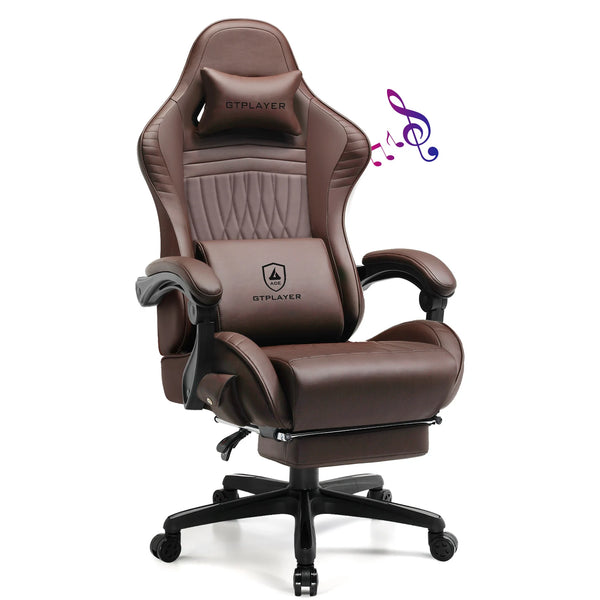 GTPLAYER Gaming Chair with Footrest, Dual Bluetooth 5.1 Speakers, Heavy Duty Large Frame Cold Cure Foam Height Adjustable Co