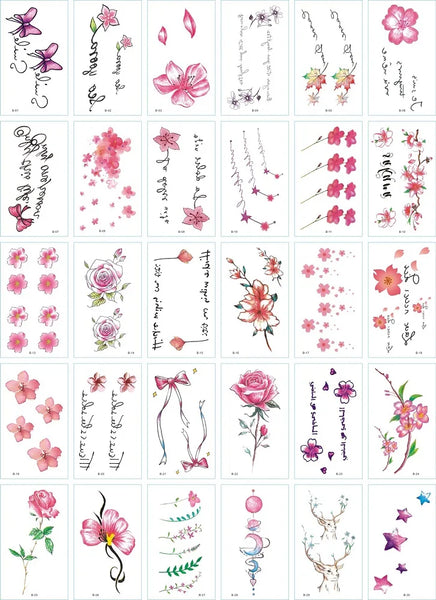 30Pcs/Set No Repeat Temporary Tattoo Stickers Waterproof Arm Clavicle Body Art Sticker Disposable butterfly tatouage temporaire