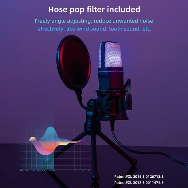 USB Microphone RGB Microfone Condensador Wire Gaming Mic for Podcast Recording Shockproof Stand Streaming Tiktok Laptop Desktop