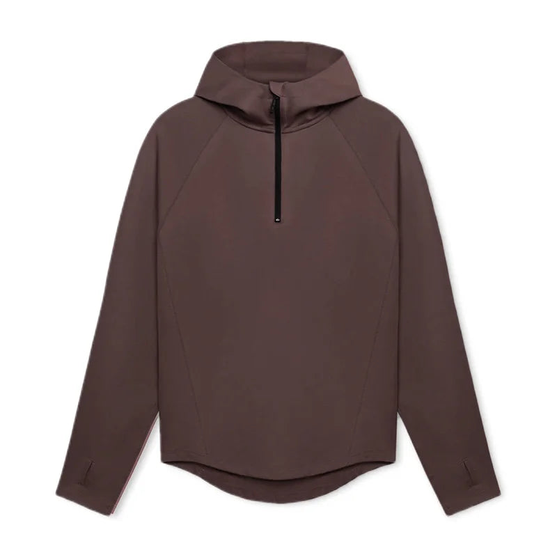 Mens Sports Casual Hooded Coat Man Spring Autumn Fitness Half Zip Loose Hoodies Male Gym Clothing Bodybuilding Pullovers Jacket