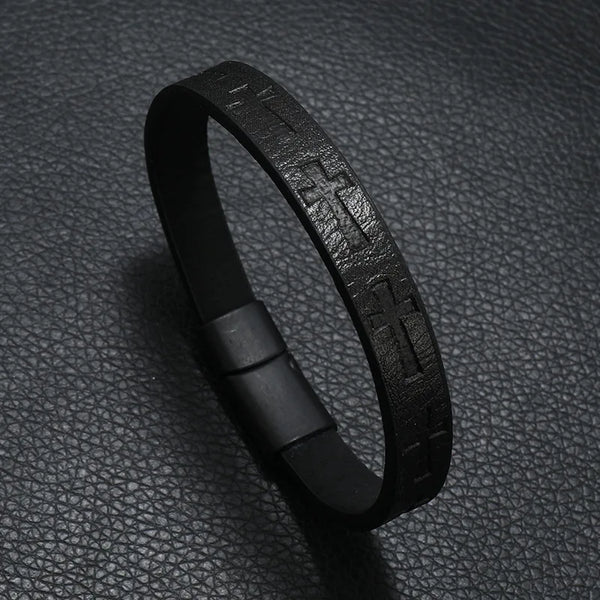 Noter Hiphop Rock Leather Bracelet For Men Magnet Buckle Cross Braslet Homme Casual Accessories Punk Jewelry Wrap Brazalete