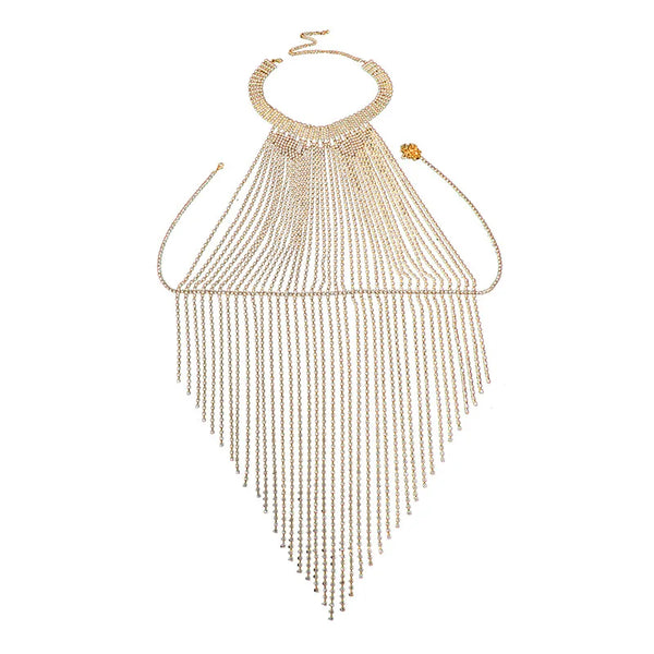 Luxurious Long Tassels Hip Hop Style Full Rhinestone Chest Chain Nightclub Women's Body Chain Jewelry