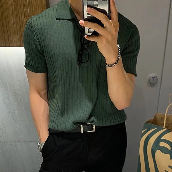 2024Men's Clothing Luxury Knit Polo Shirt Casual Striped Button Down Solid Color Short Sleeve T-Shirt for Men Breathable M-3XL
