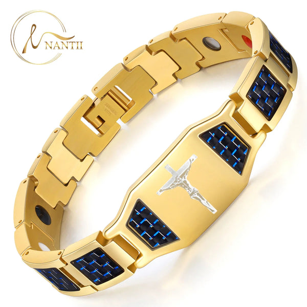 New in Men's Therapeutic Magnetic Bracelet Stainless Steel Black Jewelry Accessories with magnet Germanium Charms Gifts