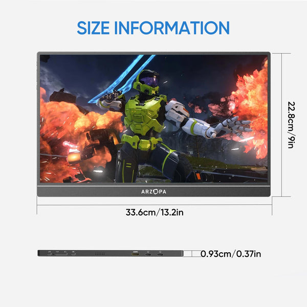 ARZOPA 16.1 inch 100% sRGB 144Hz Portable Monitor Gaming  Laptop Display with Type C Mini HDMI For PS/Steam/Deck/Switch/PC/Mac