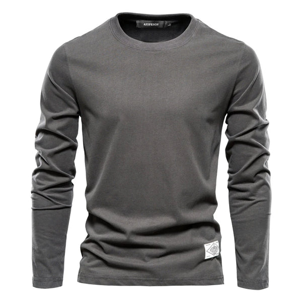 2024 Spring Summer Long Sleeve Men's T-shirts 100% Cotton Solid Color Casual Sport Male Classic Tops Quality T Shirt for Me