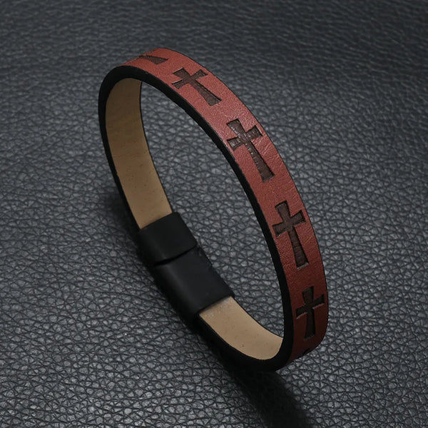 Noter Hiphop Rock Leather Bracelet For Men Magnet Buckle Cross Braslet Homme Casual Accessories Punk Jewelry Wrap Brazalete