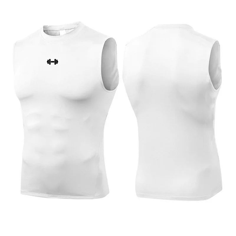 Men's Running Compression Vest Gym Clothing Sports Fitness Tank Tops Quick Dry Workout Sportswear O Neck Tight Sleeveless Shirt