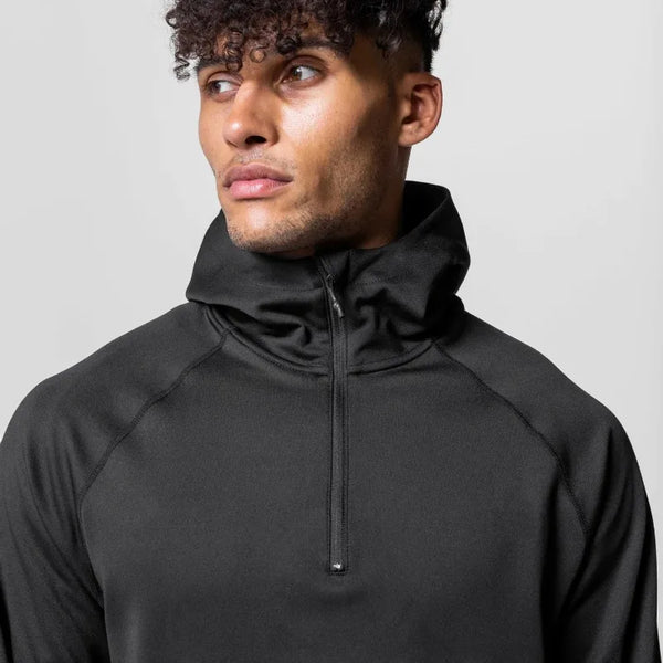 Mens Sports Casual Hooded Coat Man Spring Autumn Fitness Half Zip Loose Hoodies Male Gym Clothing Bodybuilding Pullovers Jacket