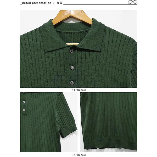 2024Men's Clothing Luxury Knit Polo Shirt Casual Striped Button Down Solid Color Short Sleeve T-Shirt for Men Breathable M-3XL