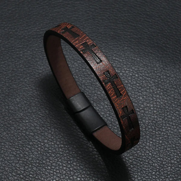 Noter Hiphop Rock Leather Bracelet For Men Magnet Buckle Cross Braslet Homme Casual Accessories Punk Jewelry Wrap Brazalete