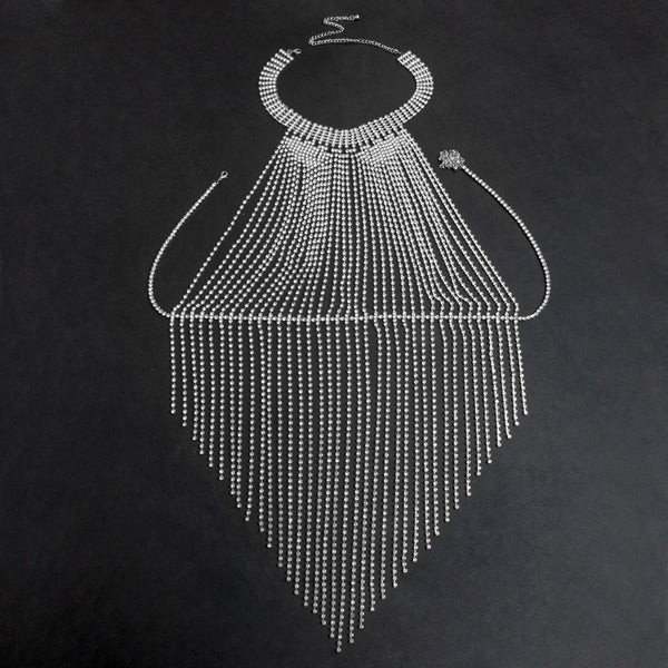 Luxurious Long Tassels Hip Hop Style Full Rhinestone Chest Chain Nightclub Women's Body Chain Jewelry