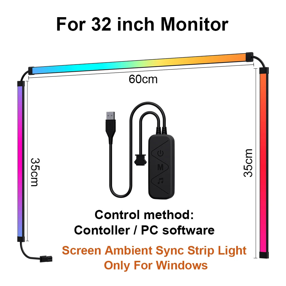 Smart Ambient TV PC Display Sync Computer Monitor Backlight LED Strip Light RGB Color DIY Game Holiday Atmosphere Decor Lamp