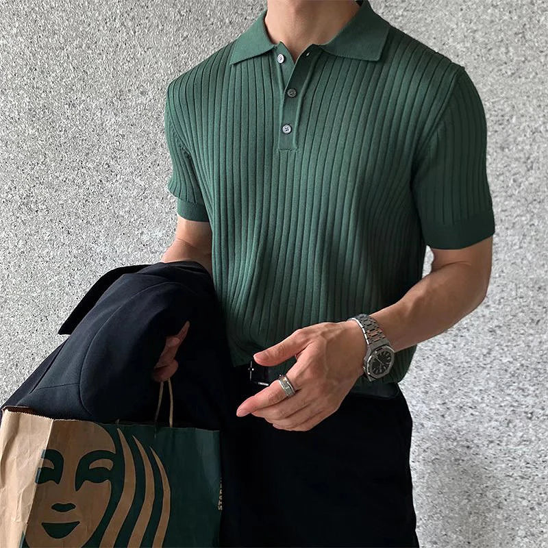 2024Men's Clothing Luxury Knit Polo Shirt Casual Striped Button Down Solid Color Short Sleeve T-Shirt for Men Breathable M-3XL