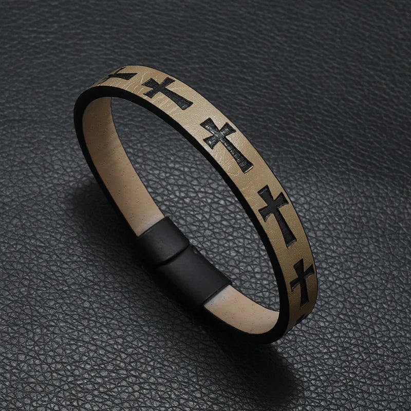 Noter Hiphop Rock Leather Bracelet For Men Magnet Buckle Cross Braslet Homme Casual Accessories Punk Jewelry Wrap Brazalete