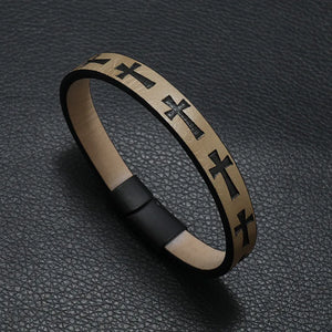 Noter Hiphop Rock Leather Bracelet For Men Magnet Buckle Cross Braslet Homme Casual Accessories Punk Jewelry Wrap Brazalete